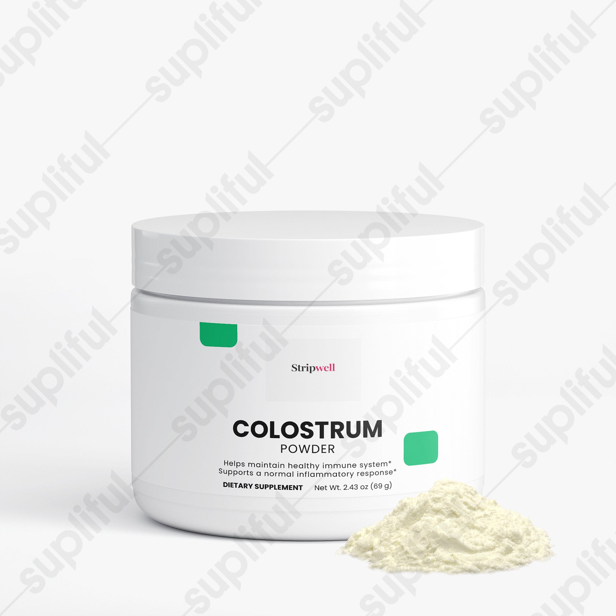 Colostrum Powder - Bovine Colostrum (25% Immunoglobulin G) 2300 mg, Immunoglobulins (IgG) 575 mg — StripsWell oral disso