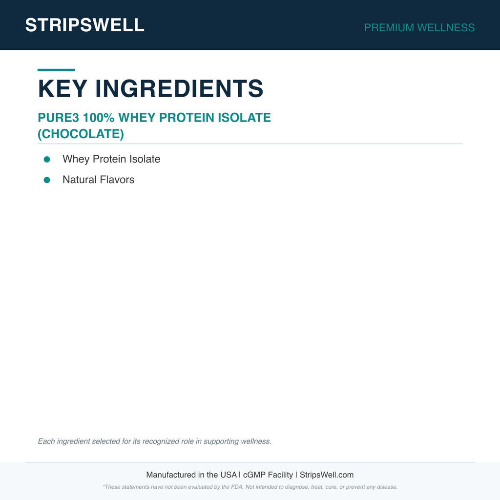 Pure3 100 Whey Protein Isolate Chocolate | Whey Isolate, Chocolate | Powder | 1000g — Oral Strips (view 6) | StripsWell