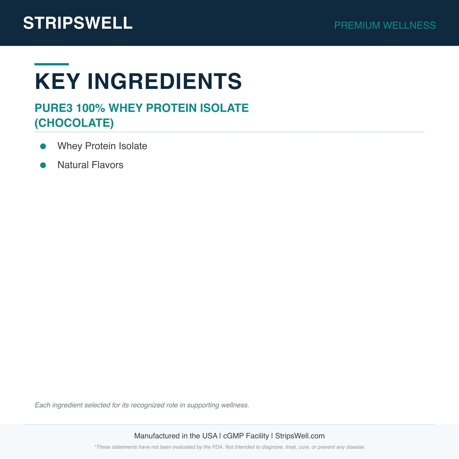 Pure3 100 Whey Protein Isolate Chocolate | Whey Isolate, Chocolate | Powder | 1000g — Oral Strips (view 6) | StripsWell